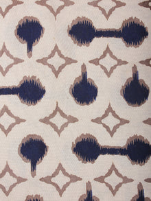 Ivory Indigo Brown Hand Block Printed Cotton Cambric Fabric Per Meter - F0916391