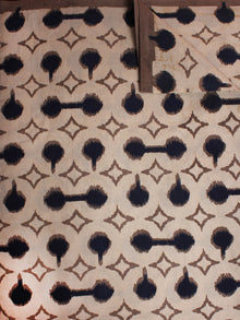 Ivory Indigo Brown Hand Block Printed Cotton Cambric Fabric Per Meter - F0916391
