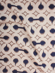 Ivory Indigo Brown Hand Block Printed Cotton Cambric Fabric Per Meter - F0916391
