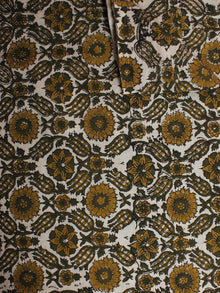 White Olive Green Hand Block Printed Cotton Cambric Fabric Per Meter - F0916426