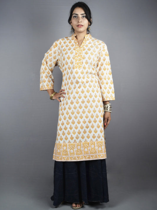 White Orange Hand Block Printed Kurti- K0517033