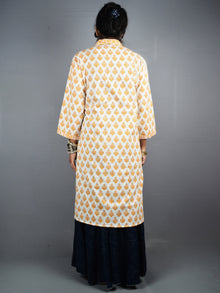 White Orange Hand Block Printed Kurti- K0517033