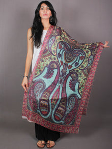 Pink Sky Blue Green Digital Print Pure Wool Cashmere Stole from Kashmir - S6317106