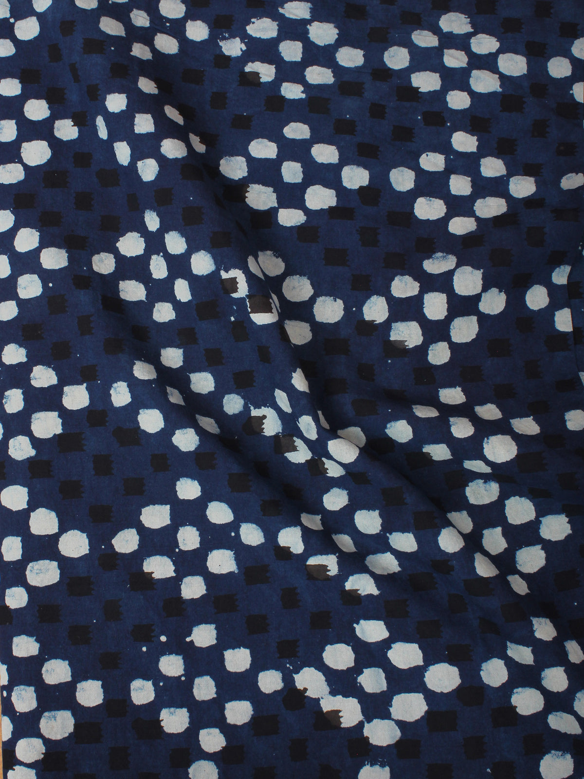 Indigo Black White Hand Block Printed Cotton Cambric Fabric Per Meter - F0916390