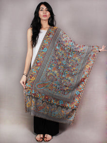 Multi Colour Kani Weaved Border Pure Wool Cashmere Stole from Kashmir - S6317107
