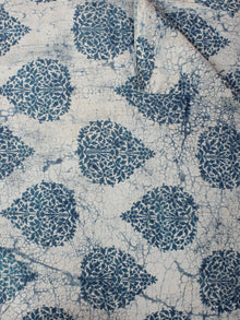 Indigo Ivory Hand Block Printed Cotton Cambric Fabric Per Meter - F0916389