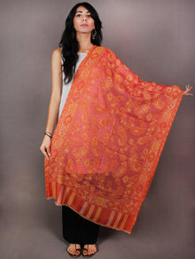 Orange Beige Jamawar Pure Wool Cashmere Stole from Kashmir - S6317108