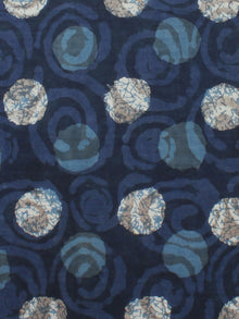 Indigo Beige Hand Block Printed Cotton Cambric Fabric Per Meter - F0916425