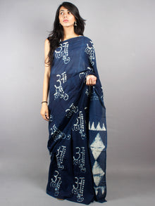 Indigo Cotton Hand Block Printed Saree - S0317038