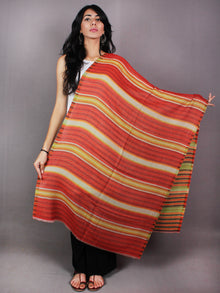 Red Yellow White Maroon Pure Wool Reversible Lining Weaved Cashmere Stole from Kashmir - S6317110
