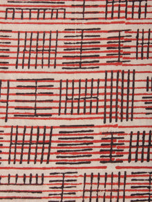 Beige Black Red Hand Block Printed Cotton Cambric Fabric Per Meter - F0916423