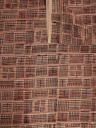 Beige Black Red Hand Block Printed Cotton Cambric Fabric Per Meter - F0916423