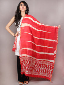 Red Beige Chanderi Hand Painted Dupatta - D0417098