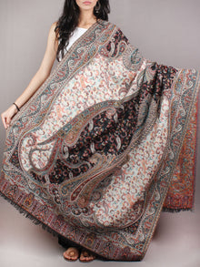 Ivory Black Brown Pure Wool Kani Jamawar Cashmere Shawl From Kashmir - S200103