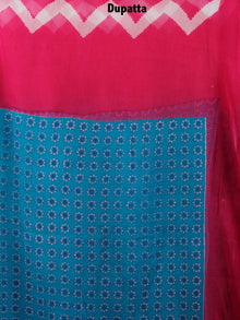Persian Blue Hand Block Printed Cotton Suit-Salwar Fabric With Chiffon Dupatta - S1628097