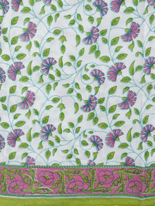 Ivory Green Pink Purple Hand Block Printed Cotton Suit-Salwar Fabric With Chiffon Dupatta - S16281233