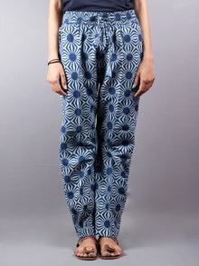 Indigo Hand Block Printed Elasticated Waist Trousers- T0317004