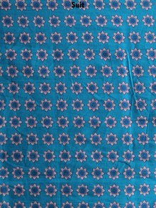 Persian Blue Hand Block Printed Cotton Suit-Salwar Fabric With Chiffon Dupatta - S1628097