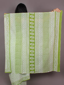 White Mint Green Cotton Hand Block Bagru Printed Saree - S03170337