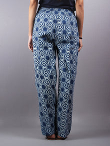 Indigo Hand Block Printed Elasticated Waist Trousers- T0317004