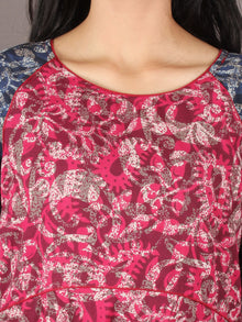 Pink Indigo Beige Ivory Hand Block Printed Long Cotton Dress With Gather - D0641308