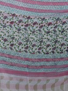 Ivory Green Pink Purple Hand Block Printed Cotton Suit-Salwar Fabric With Chiffon Dupatta - S16281233
