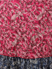 Pink Indigo Beige Ivory Hand Block Printed Long Cotton Dress With Gather - D0641308