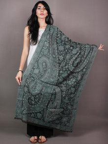 Black Grey Green Pure Wool Jamawar Cashmere Stole from Kashmir - S6317112