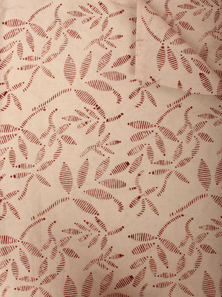 Beige Maroon Hand Block Printed Cotton Cambric Fabric Per Meter - F0916472