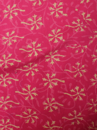 Rose Pink Brown Hand Block Printed Cotton Cambric Fabric Per Meter - F0916474