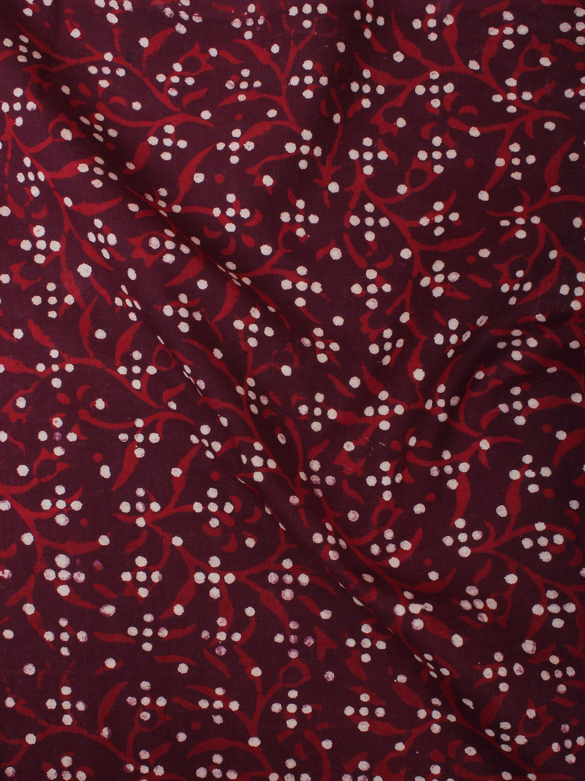 Maroon Red Hand Block Printed Cotton Cambric Fabric Per Meter - F0916475