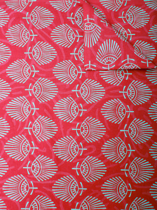 Red Persian Green Hand Block Printed Cotton Cambric Fabric Per Meter - F0916471