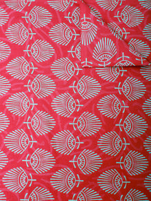 Red Persian Green Hand Block Printed Cotton Cambric Fabric Per Meter - F0916471