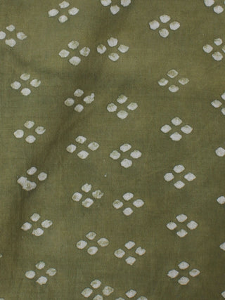 Olive Green White Hand Block Printed Cotton Cambric Fabric Per Meter - F0916445