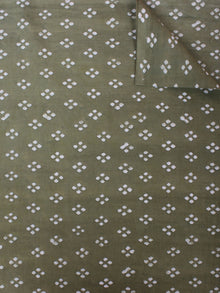 Olive Green White Hand Block Printed Cotton Cambric Fabric Per Meter - F0916445