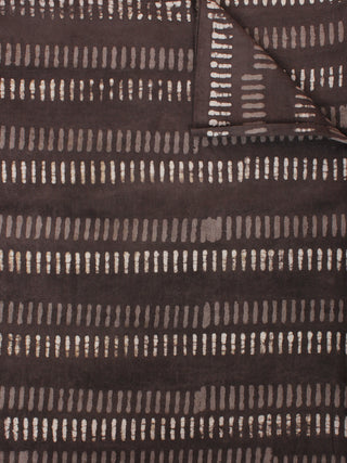 Brown Off White Hand Block Printed Cotton Cambric Fabric Per Meter - F0916446