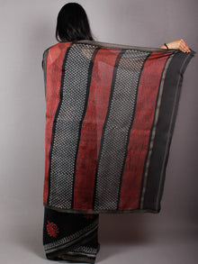 Black Red Grey Hand Block Printed in Natural Vegetable Colors Chanderi Saree With Geecha Border - S03170477