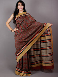 Black Red Beige Hand Block Printed in Natural Vegetable Colors Chanderi Saree With Geecha Border - S03170478