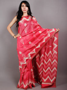 Pink Beige Hand Block Printed in Natural Vegetable Colors Chanderi Saree With Geecha Border - S03170483