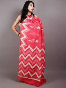 Pink Beige Hand Block Printed in Natural Vegetable Colors Chanderi Saree With Geecha Border - S03170483