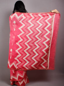 Pink Beige Hand Block Printed in Natural Vegetable Colors Chanderi Saree With Geecha Border - S03170483