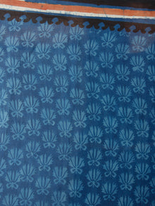True Blue & Baby Blue Cotton Hand Block Printed Saree in Natural Colors With Red Black Border - S03170484