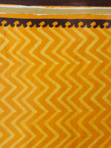 Orange Yellow Cotton Hand Block Printed Saree in Natural Colors With Brown Border - S03170486