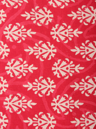 Red Ivory Hand Block Printed Cotton Cambric Fabric Per Meter - F0916450