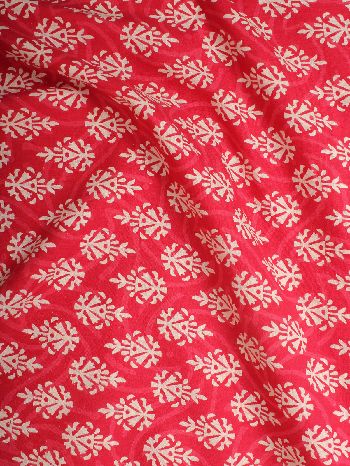 Red Ivory Hand Block Printed Cotton Cambric Fabric Per Meter - F0916450
