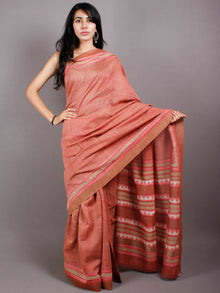 Pastel Peach Beige Hand Block Printed in Natural Vegetable Colors Chanderi Saree With Geecha Border - S03170494
