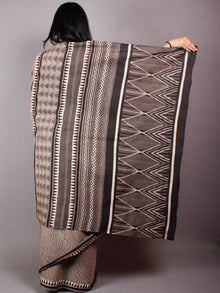 Brown Black Beige Cotton Hand Block Printed Saree in Natural Colors - S03170493