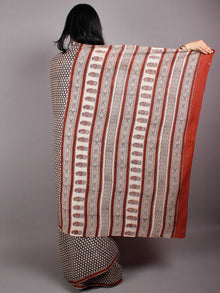 Black Beige Red Cotton Hand Block Printed Saree in Natural Colors - S03170496