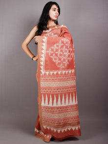 Pastel Peach Beige Hand Block Printed in Natural Vegetable Colors Chanderi Saree With Geecha Border - S03170498