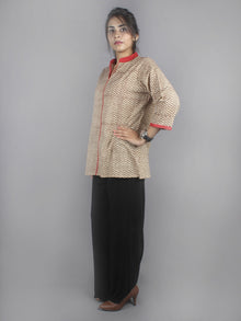 Beige Red Hand Block Printed Shirt- S3517005